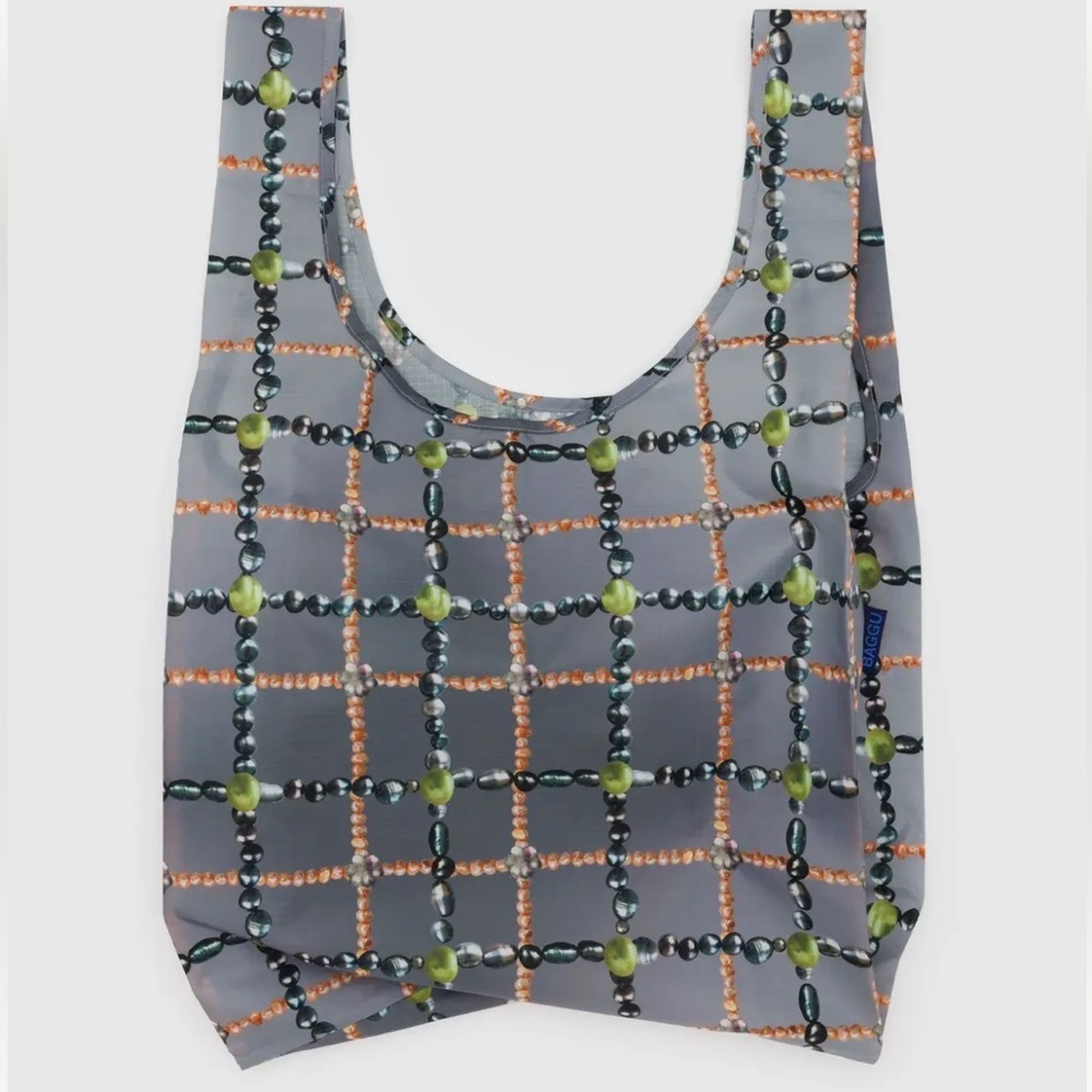 BAGGU Standard Tote Bag - Beaded Plaid Print - Holds up to 50 lb NWT Fun Gift!
